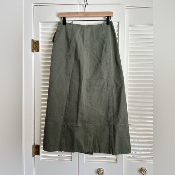 Apiece Apart Lahiri Wrap Skirt Thyme Green Cotton Midi Skirt Size 4 Straight - Picture 3 of 5